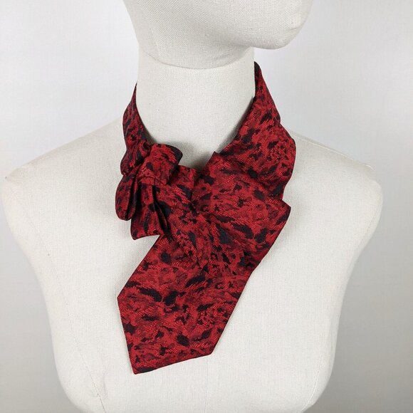 Black And Red Ascot Scarf - Tuxedo Tie - Formal Accessories - Vintage Chic - Picture 6 of 7